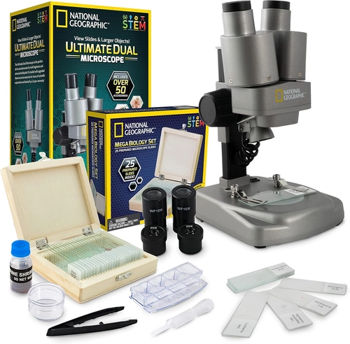 Foto de NATIONAL GEOGRAPHIC Dual LED Kids Microscope - 50+ pc Science Kit with 10 Prepared Slides & 10 DIY Blank Slides, Biology Experiment Activity, Microscope Kit for Kids 8-12 (Amazon Exclusive)