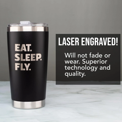 Foto de JENVIO Pilot Gifts | 20oz Laser Etched Stainless Steel Travel Tumbler Mug 2 Lids 2 Straws Gift Box and Card Included | Aviation Flight Attendant Airplane Decor Men Christmas
