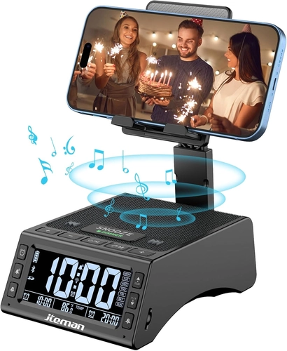Foto de JTEMAN Gifts for Men Women,Cell Phone Stand with Wireless Bluetooth Speaker,Adjustable Cool Tech Kitchen Gadgets,Unique Birthday Gift Idea for Him, Husband, Boyfriend（Black）