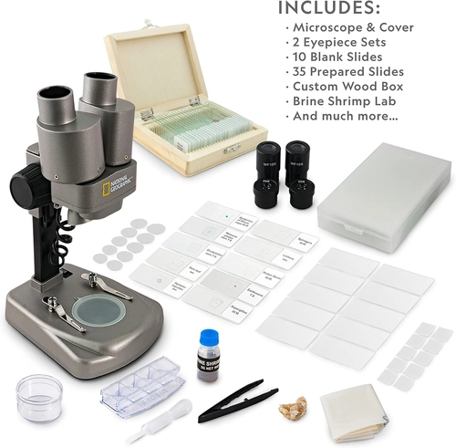 Foto de NATIONAL GEOGRAPHIC Dual LED Kids Microscope - 50+ pc Science Kit with 10 Prepared Slides & 10 DIY Blank Slides, Biology Experiment Activity, Microscope Kit for Kids 8-12 (Amazon Exclusive)