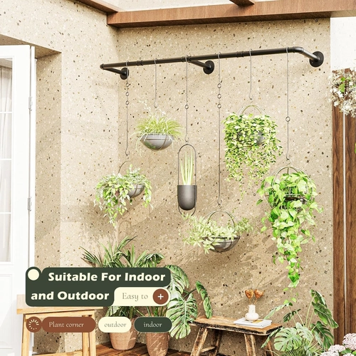 Foto de Plant Hanger Indoor with 6 Hanging Chains Hanging Planters for Indoor Plants Hanging Plant Holder Black Metal Rod(Pot not Included