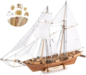 Image of GAWEGM Wooden Ship Model Building Kits for Adults - 1/96 Scale Harvey 1847 Model Ships Assembled with Metal Accessory, for Collection, Teaching Exhibition, Ship Model Hobby, Assemble Expert