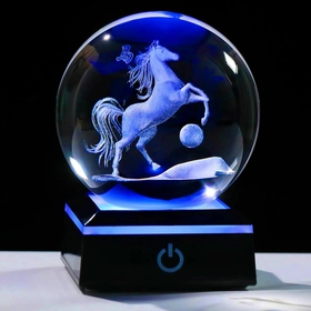 Image of Horse Gifts for Women 3D Crystal Ball 3.14'' - Laser Horse Decor Glass Animals Horse Gifts Figurines Statue Stuff for Room Decorations Horse Night Light