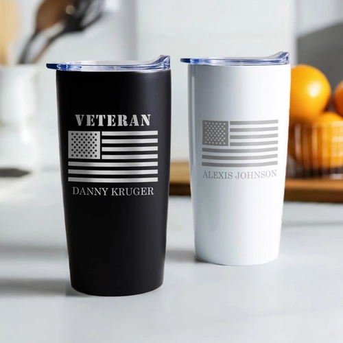 Foto de Lifetime Creations Veteran Tumbler - Engraved Veteran's Day Gifts with USA Flag for Veterans Day Event, Thank You for Your Service, Employees, Community Recognition (Matte Black, Holds 20 ounces)