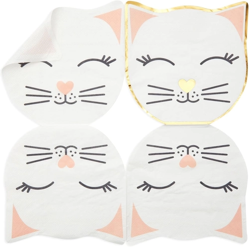 Foto de BLUE PANDA 144 Pieces Cat Themed Birthday Party Supplies, Kitty Dinnerware Set with Plates, Napkins, Cups, and Cutlery (Serves 24)