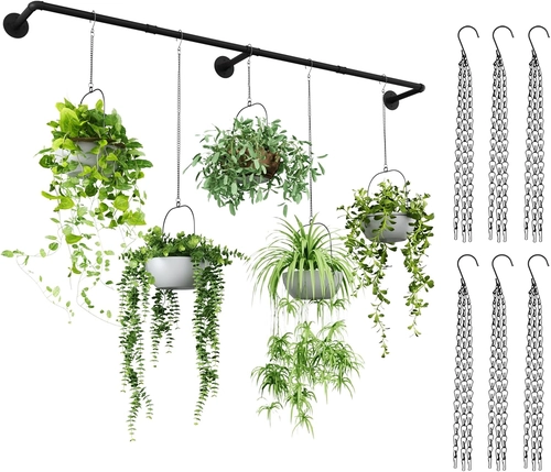 Foto de Plant Hanger Indoor with 6 Hanging Chains Hanging Planters for Indoor Plants Hanging Plant Holder Black Metal Rod(Pot not Included