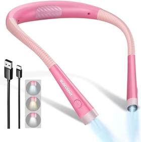 Image of Glocusent Book Light, 3-Color & 6-Brightness Reading Light, Bendable Neck Light, 80-hr Lasting Rechargeable Lamp, Perfect Book Light for Reading in Bed, Knitting, Camping, Repairing, Book Lovers Gifts
