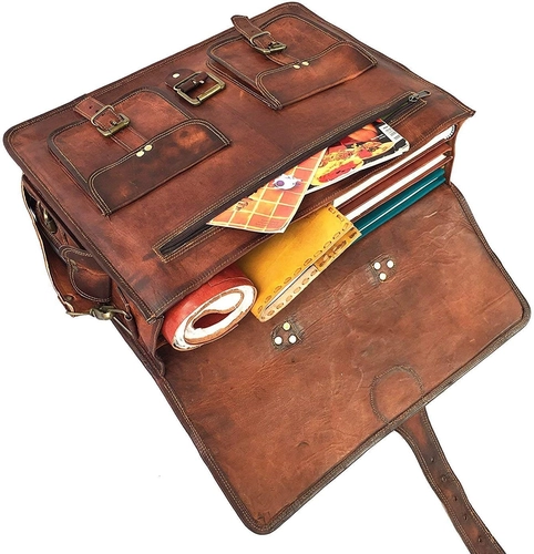 Foto de cuero Leather Messenger Bag for Men, 18 Inch Laptop Bag, Crossbody Bag Men, Vintage Handmade Leather Satchel Bag Men, Full Grain Business Briefcase Shoulder Bag for Office/Work/Travel - Dark Brown