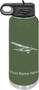 Image of LaserGram Personalized Water Bottle, High Wing Airplane, Stainless Steel Double Wall Vacuum Insulated with Flip Top Straw, Custom Engraved Gift (32oz / 950ml Black)