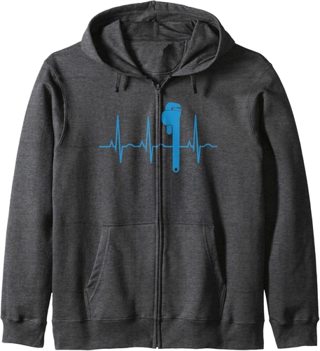 Foto de Funny Plumbing Tools Wrench Heartbeat Plumber Gift For Men Zip Hoodie