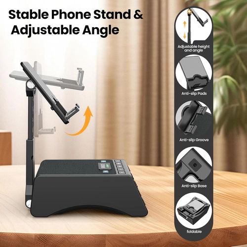 Foto de JTEMAN Gifts for Men Women,Cell Phone Stand with Wireless Bluetooth Speaker,Adjustable Cool Tech Kitchen Gadgets,Unique Birthday Gift Idea for Him, Husband, Boyfriend（Black）