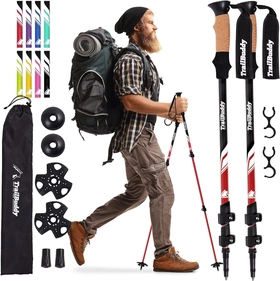 Image of TrailBuddy Trekking Poles - Lightweight, Collapsible Hiking Poles for Backpacking Gear - Pair of 2 Walking Sticks for Hiking, 7075 Aluminum with Cork Grip
