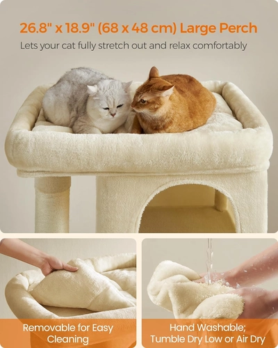 Foto de Feandrea Cat Tree, 39.8-Inch Cat Tower, XL, Cat Condo for Extra Large Cats up to 44 lb, Large Cat Perch, 2 Cat Caves, Scratching Post, Beige UPCT614M01