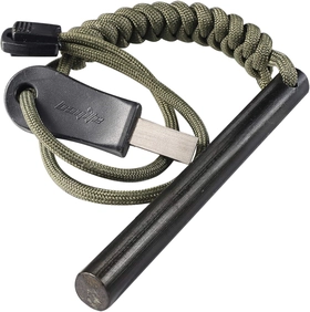 Image of bayite 4 Inch Survival Ferrocerium Drilled Flint Fire Starter, Ferro Rod Kit with Paracord Landyard Handle and Striker, 4"(Long) x 3/8"(Diameter)