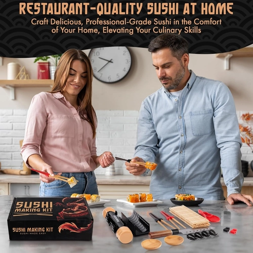 Foto de Sushi Making Kit Bazooka Sushi Maker Kit, Bamboo Sushi Kit Sushi Rolling Mat,Set for Beginners DIY Sushi at Home Easy Roll & Create Delicious Sushi Roller Sushi Knife Sushi Bamboo Roller, USDA Organic