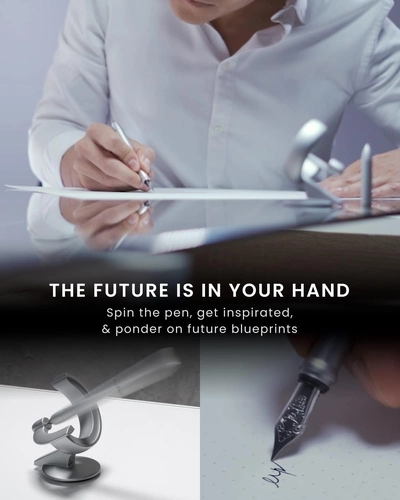 Foto de novium Hoverpen Future Edition - Fountain Pen Made of Metal, Fine Nib, Futuristic Aesthetic, Desk Luxury Pen, Free Spinning Executive Pen, Signing Pen, Gifts for Dad (Deep Black)