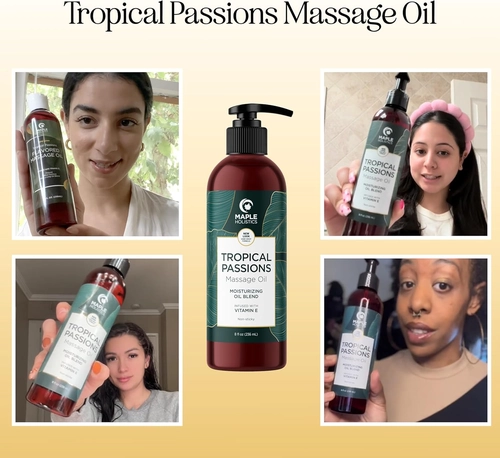 Foto de Tropical Massage Oil for Couples Relaxation - Full Body Massage Oil for Date Night with Smooth Gliding Coconut and Sweet Almond Oil with Mango Scent - Non GMO Gluten Free & Vegan (16 Fl Oz)