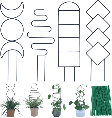 Foto de Plant Trellis for Climbing Plants Indoor, 15.94Inch Small Garden Metal Houseplant Trellis for Potted Plants Outdoor with 4 Patterns for Vine Ivy Flower Plant Support Lover GIF Lattice