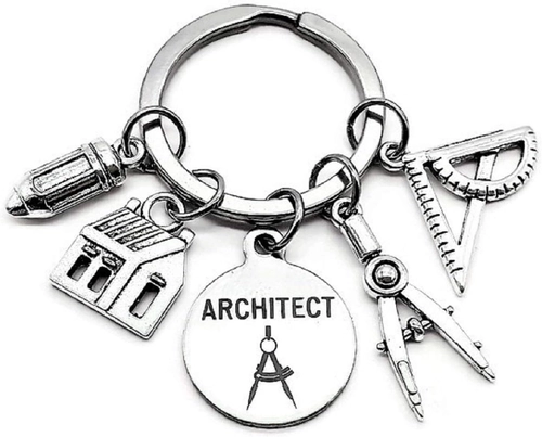 Foto de Architect Keychain, Architectural Engineer Keychain, Architect Student, Architect Teacher, House Charm, Geometry Ruler, Compass, Ruler, Pencil Charm, Architect Gift, Architect Key Ring
