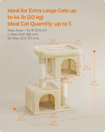 Foto de Feandrea Cat Tree, 39.8-Inch Cat Tower, XL, Cat Condo for Extra Large Cats up to 44 lb, Large Cat Perch, 2 Cat Caves, Scratching Post, Beige UPCT614M01